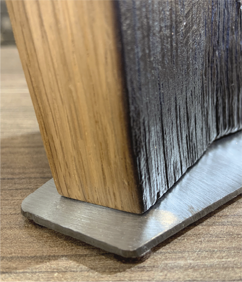 The Details  Brushed aluminum base cut close to the wood provides the foundation for our artisan crafted finely finished barrel walls. The back is infused with the rich aroma of the bourbon or wine.