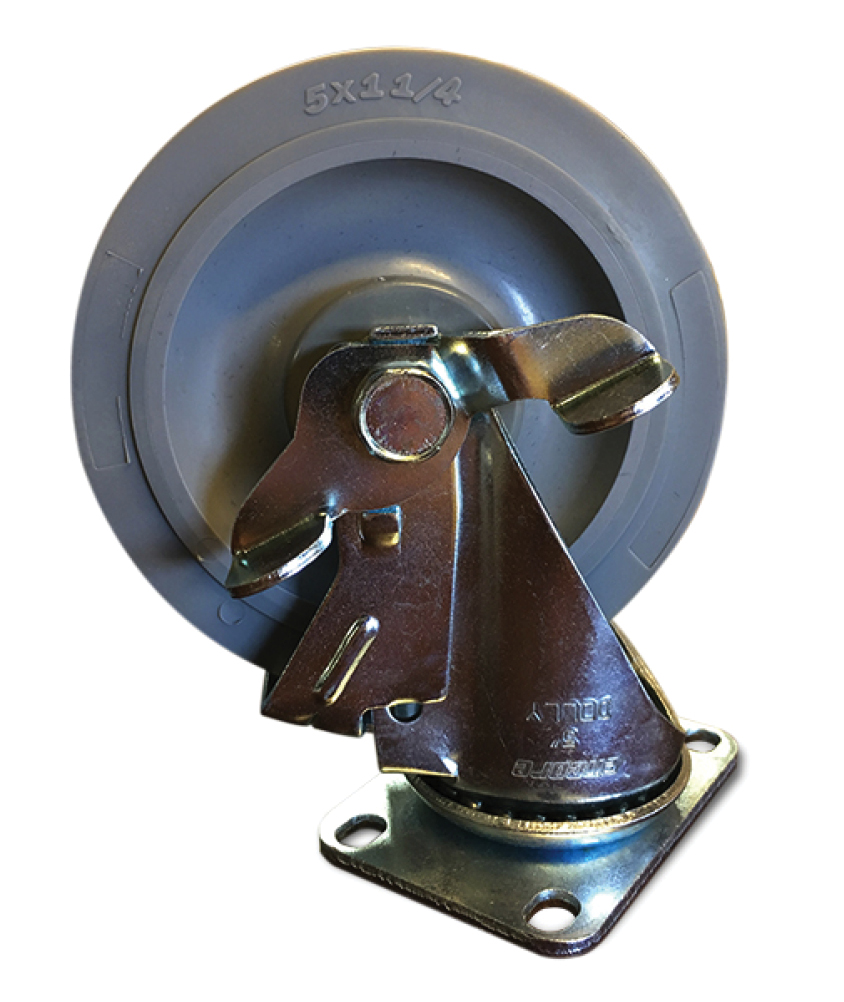 The Details  Five inch rubber industrial double sided locking casters for smooth movements.